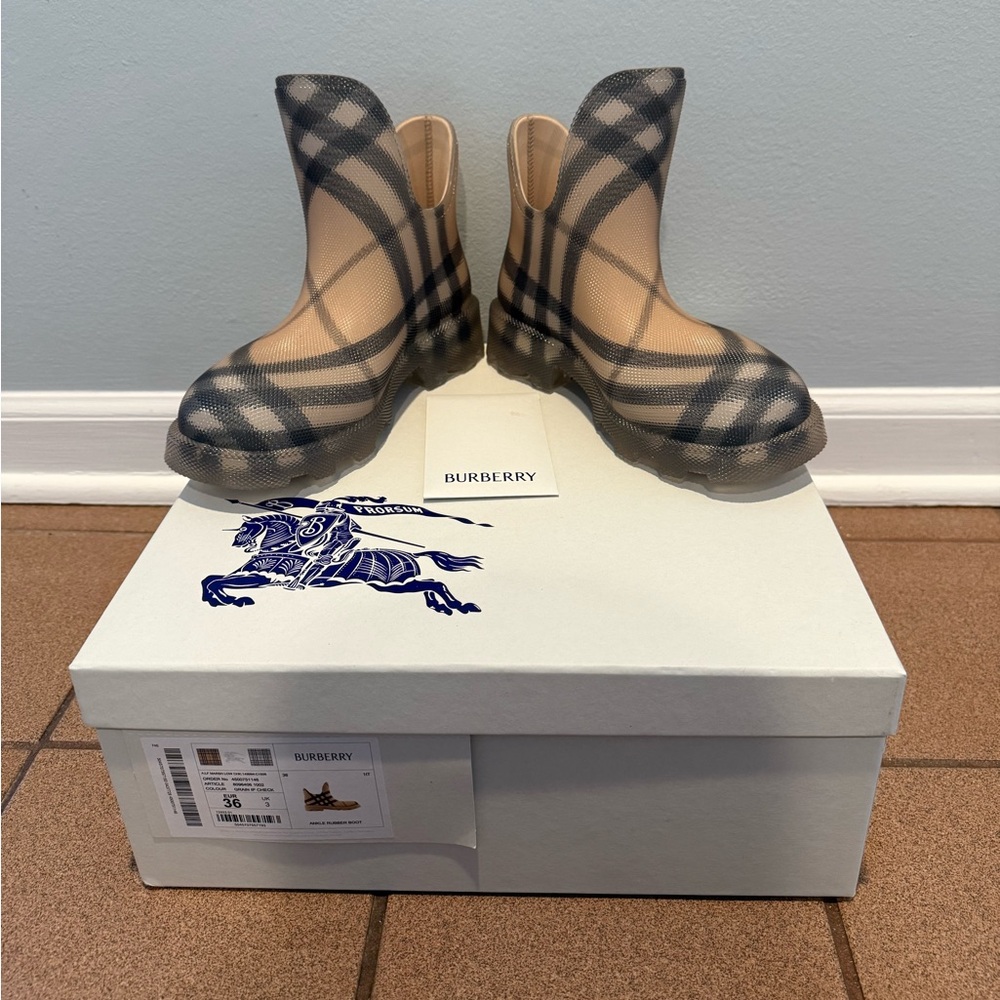 Burberry Prorsum check rubber marsh boots size 36 New